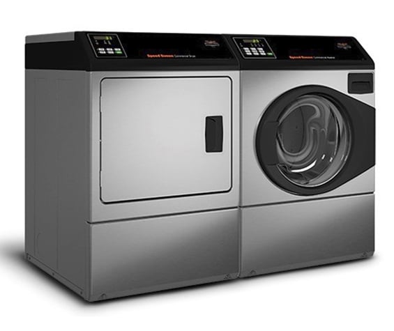 Paired Speed Queen professional dryer and front-load washer